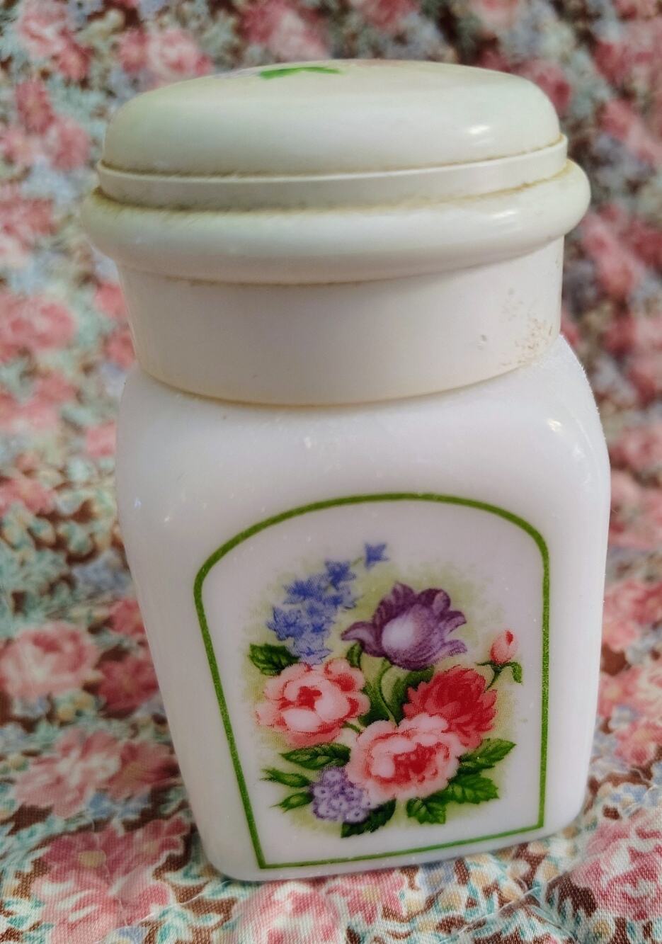 Vintage Avon Floral Talc Milk Glass Jar, With Talc Inside, Not Used